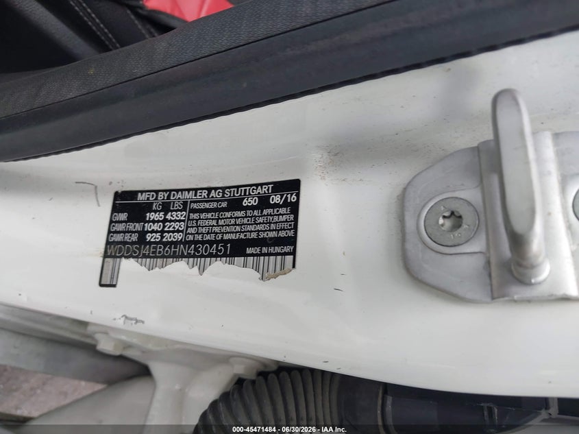 2017 Mercedes-benz Cla-klasse VIN WDDSJ4EB6HN430451 IAAI salvage auction — FRONT END, Salvage Certificate (California), sold $2,250 on 2026-07-17 (photo 9)