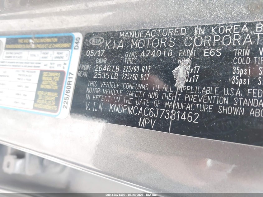 2018 Kia Sportage VIN KNDPMCAC6J7331462 IAAI salvage auction — FRONT END, Salvage Title, sold $3,200 on 2026-07-28 (photo 9)