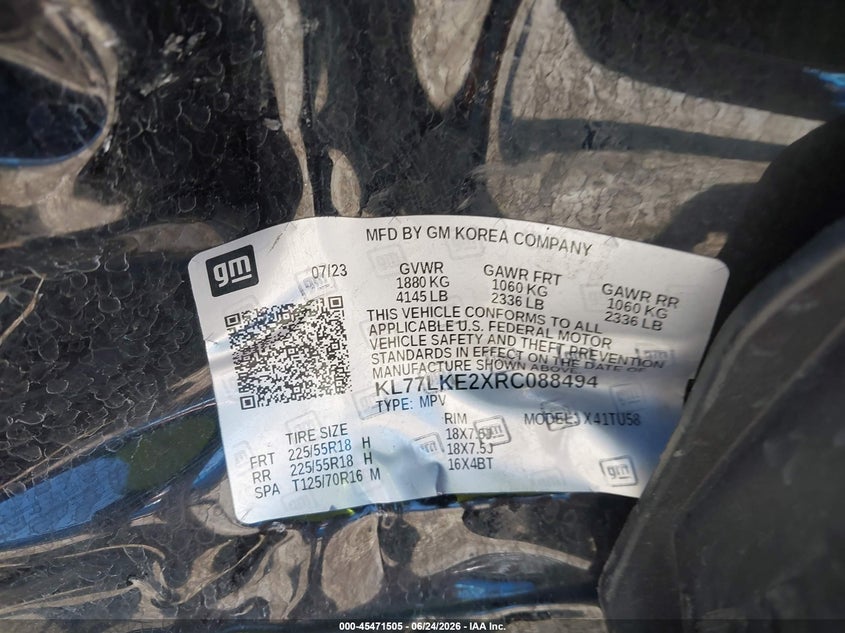 2024 Chevrolet Trax VIN KL77LKE2XRC088494 IAAI salvage auction — LEFT SIDE, Salvage Title, sold $7,000 on 2026-07-19 (photo 9)