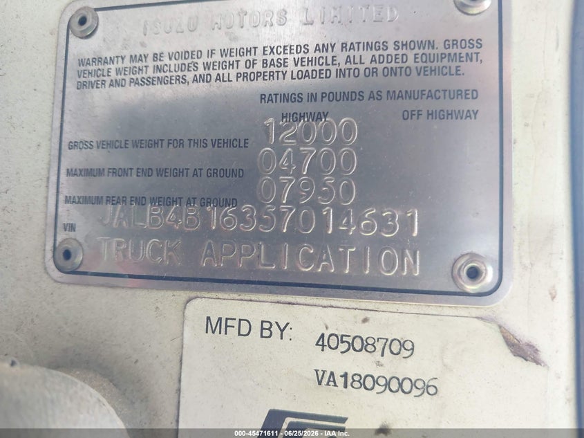 2005 Isuzu W3s042 npr dsl reg VIN JALB4B16357014631 IAAI salvage auction — NORMAL WEAR, Clear (Florida), sold $200 on 2026-07-30 (photo 8)