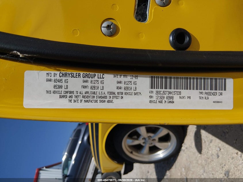 2010 Dodge Challenger VIN 2B3CJ5DT3AH157239 IAAI salvage auction — FRONT END, Clear (Arkansas), sold $2,850 on 2026-07-26 (photo 9)