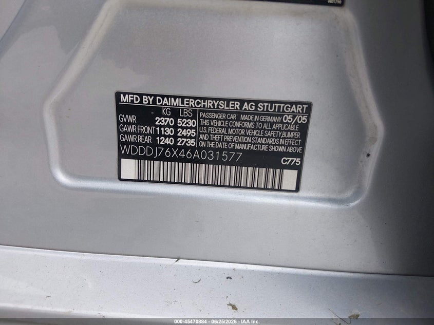 2006 Mercedes-benz Cls-class VIN WDDDJ76X46A031577 IAAI salvage auction — FRONT END, Salvage (Ohio), sold $4,000 on 2026-07-26 (photo 9)