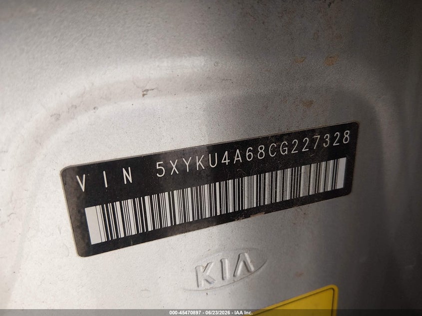 2012 Kia Sorento VIN 5XYKU4A68CG227328 IAAI salvage auction — ENGINE DAMAGE, Clear (New Mexico), sold $725 on 2026-07-29 (photo 9)