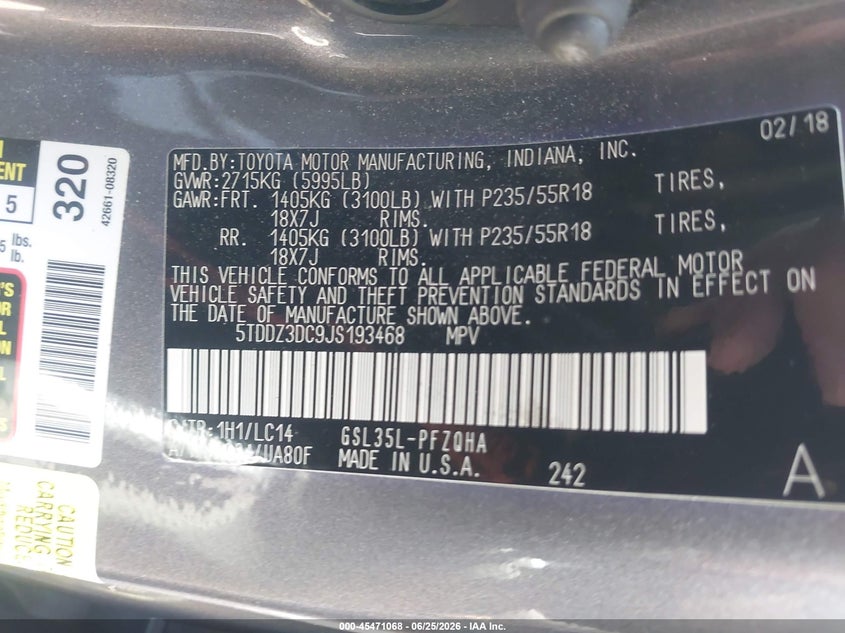 2018 Toyota Sienna VIN 5TDDZ3DC9JS193468 IAAI salvage auction — LEFT SIDE, Salvage (Pennsylvania), sold $8,800 on 2026-07-31 (photo 9)