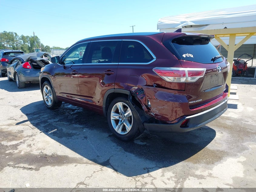 2016 Toyota Highlander VIN 5TDDKRFH1GS298062 IAAI salvage auction — LEFT REAR, Salvage Title, sold $7,900 on 2026-07-29 (photo 3)