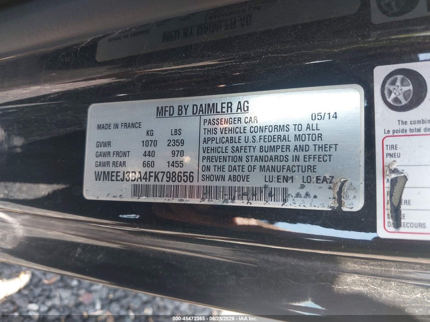 2015 Smart Fortwo VIN WMEEJ3BA4FK798656 IAAI salvage auction — FRONT END, Salvage Title, sold $500 on 2026-07-21 (photo 9)