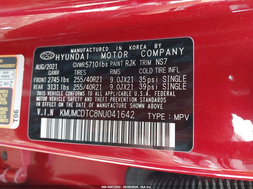 2022 Genesis Gv70 VIN KMUMCDTC8NU041642 IAAI salvage auction — Unknown, Salvage Title, sold $11,500 on 2026-09-11 (photo 9)