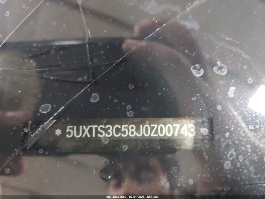2018 BMW X3 VIN 5UXTS3C58J0Z00743 IAAI salvage auction — HAIL, Salvage (Iowa), sold $9,050 on 2026-07-28 (photo 9)