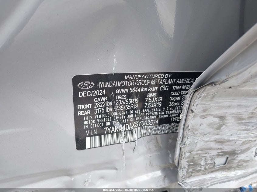 2025 Hyundai Ioniq 5 VIN 7YAKR4DAXSY003574 IAAI salvage auction — SIDE, Salvage Title, sold $14,900 on 2026-08-19 (photo 9)