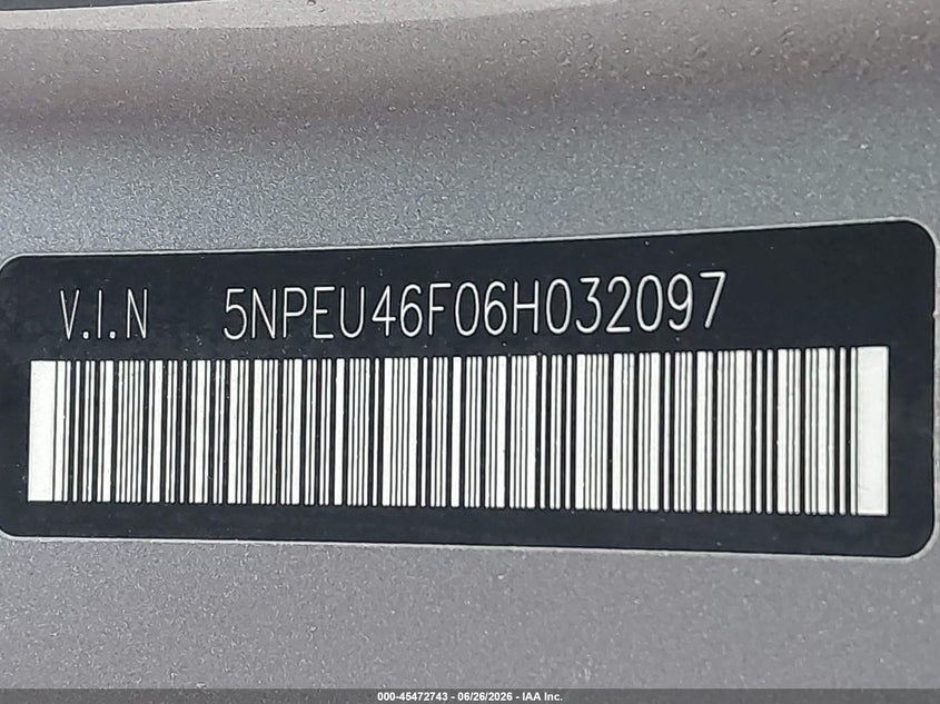2006 Hyundai Sonata VIN 5NPEU46F06H032097 IAAI salvage auction — NORMAL WEAR, Clear (Kansas), sold $500 on 2026-07-08 (photo 9)