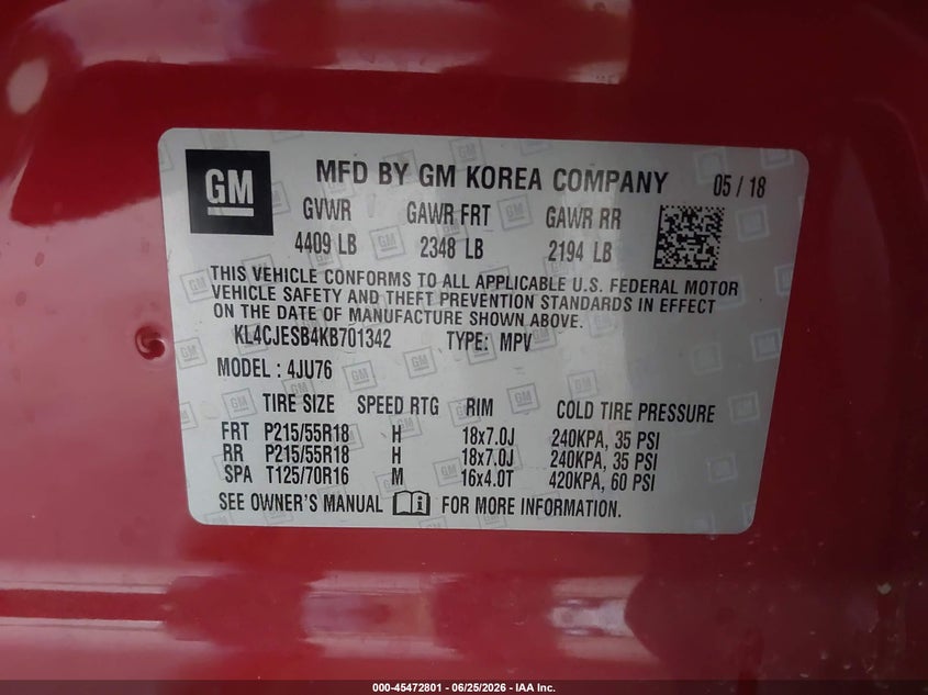 2019 Buick Encore VIN KL4CJESB4KB701342 IAAI salvage auction — SIDE, Salvage (Utah), sold $1,750 on 2026-07-10 (photo 9)