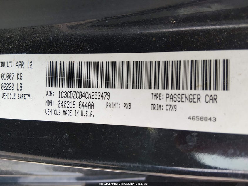 2012 Dodge Avenger VIN 1C3CDZCB4CN253479 IAAI salvage auction — REAR END, Salvage (North Carolina), sold $450 on 2026-07-24 (photo 9)