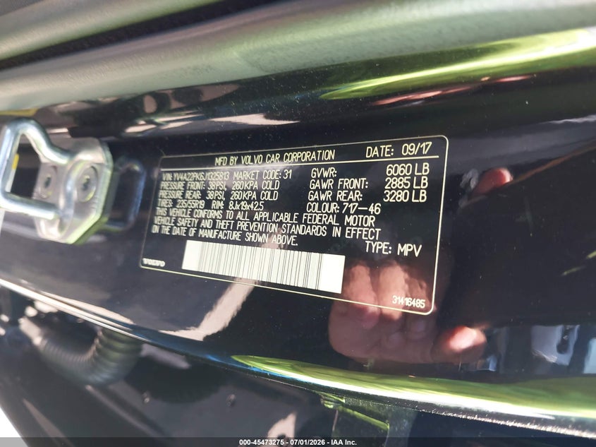 2018 Volvo Xc90 VIN YV4A22PK6J1325813 IAAI salvage auction — REAR END, Salvage Title, sold $7,000 on 2026-08-05 (photo 9)