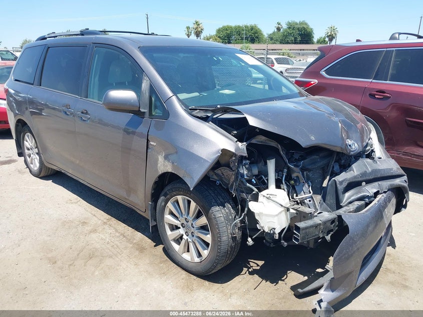 2017 Toyota Sienna VIN 5TDJZ3DC3HS164836 IAAI salvage auction — FRONT END, Salvage (California), sold $2,250 on 2026-07-21 (photo 1)