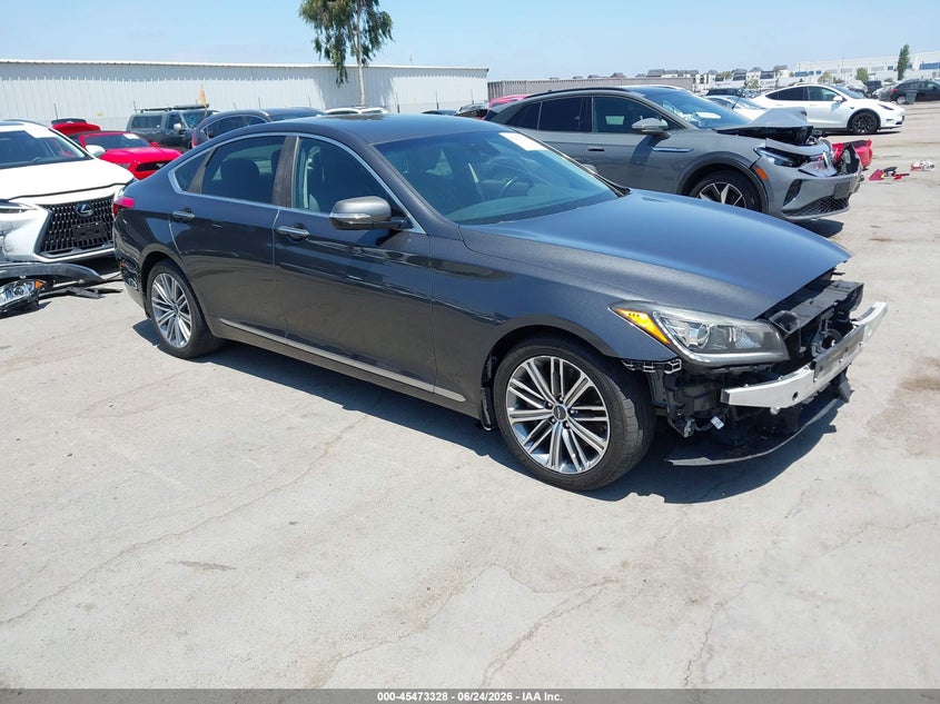 2018 Genesis G80 VIN KMHGN4JE4JU225223 IAAI salvage auction — LEFT FRONT, Salvage (California), sold $25 on 2026-07-10 (photo 1)