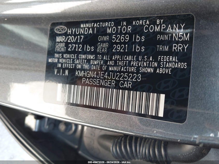 2018 Genesis G80 VIN KMHGN4JE4JU225223 IAAI salvage auction — LEFT FRONT, Salvage (California), sold $25 on 2026-07-10 (photo 9)