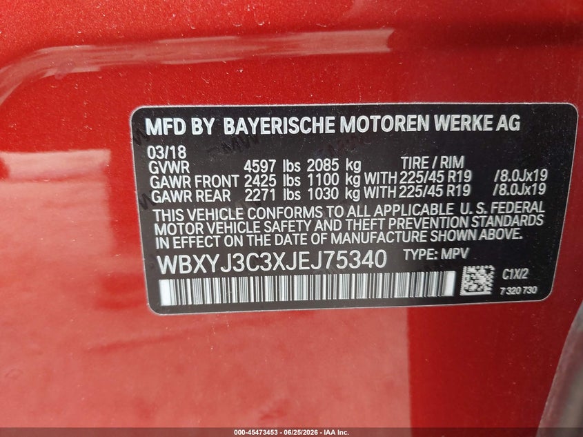 2018 BMW X2 VIN WBXYJ3C3XJEJ75340 IAAI salvage auction — FRONT END, Salvage (Ohio), sold $900 on 2026-07-09 (photo 9)