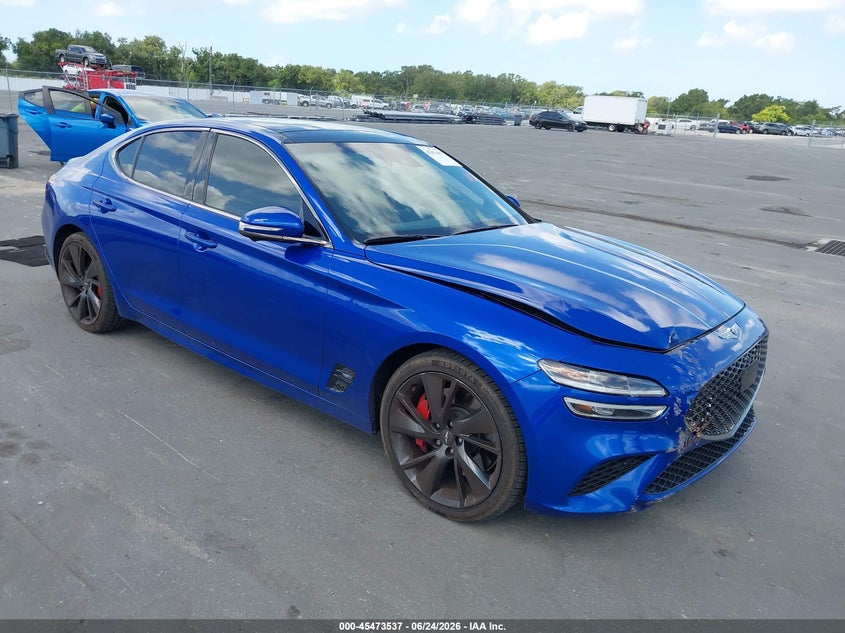 2022 Genesis G70 VIN KMTG54TE0NU082943 IAAI salvage auction — FRONT END, Salvage Title, sold $8,100 on 2026-07-29 (photo 1)