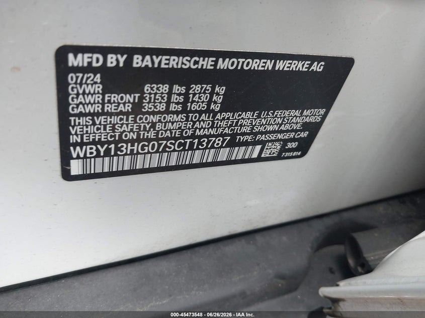 2025 BMW I5 VIN WBY13HG07SCT13787 IAAI salvage auction — FRONT END, Salvage Title, sold $13,000 on 2026-09-17 (photo 9)