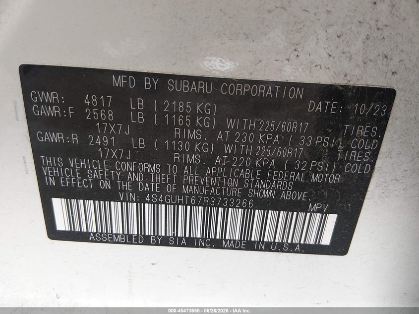 2024 Subaru Xv VIN 4S4GUHT67R3733266 IAAI salvage auction — FRONT END, Salvage Title, sold $7,400 on 2026-07-31 (photo 9)