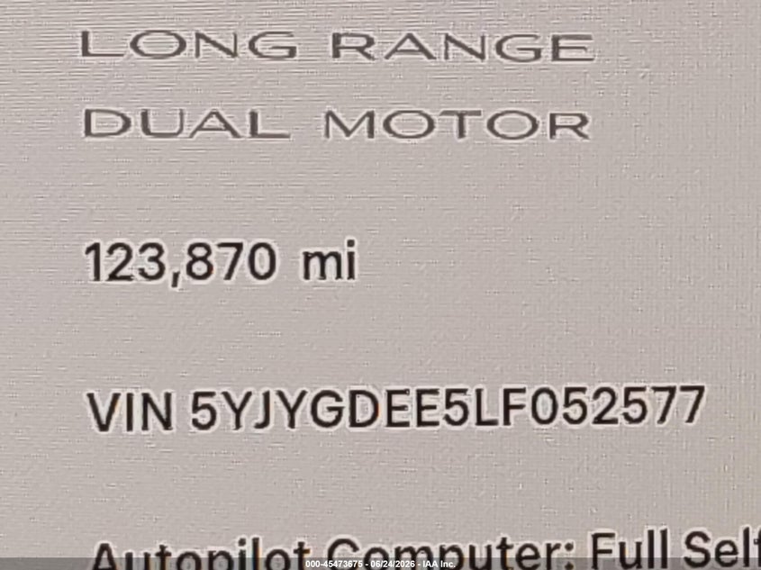 2020 Tesla Model y VIN 5YJYGDEE5LF052577 IAAI salvage auction — ELECTRICAL, Salvage Title, sold $12,100 on 2026-07-20 (photo 7)