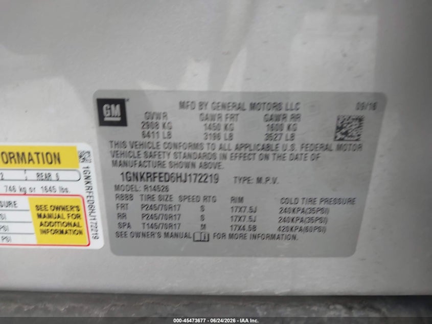 2017 Chevrolet Traverse VIN 1GNKRFED6HJ172219 IAAI salvage auction — SIDE, Salvage (Texas), sold $1,100 on 2026-07-09 (photo 9)