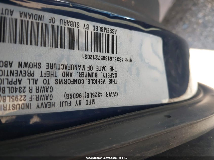 2005 Subaru LEGACY VIN 4S3BL616657212051 IAAI salvage auction — NORMAL WEAR, Clear (Utah), sold $275 on 2026-07-09 (photo 9)