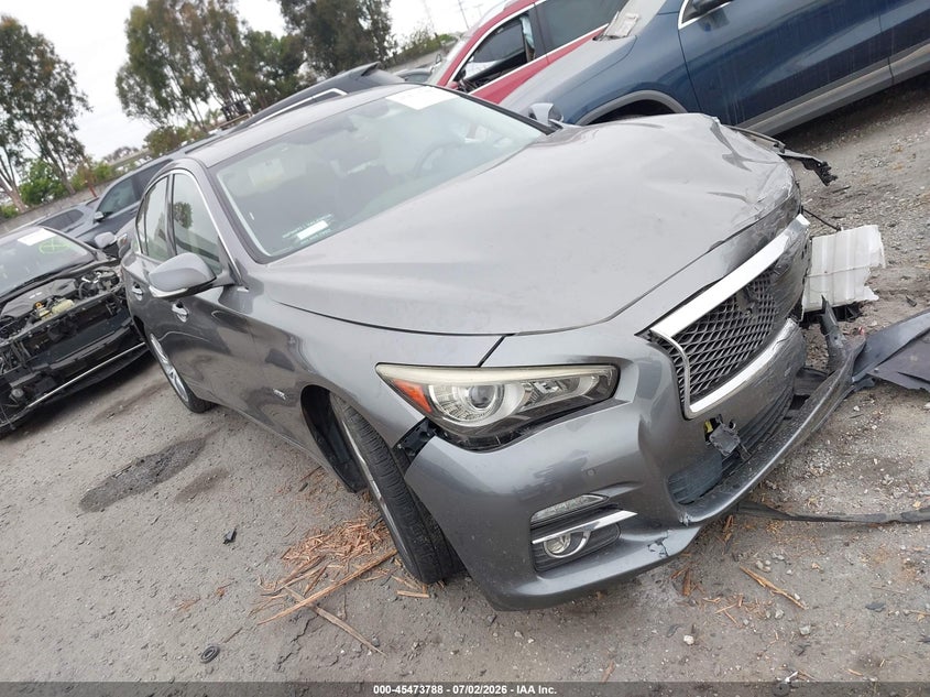2015 Infiniti Q50 VIN JN1AV7AP6FM790189 IAAI salvage auction — LEFT FRONT, Salvage Certificate (California), sold $1,100 on 2026-07-22 (photo 1)