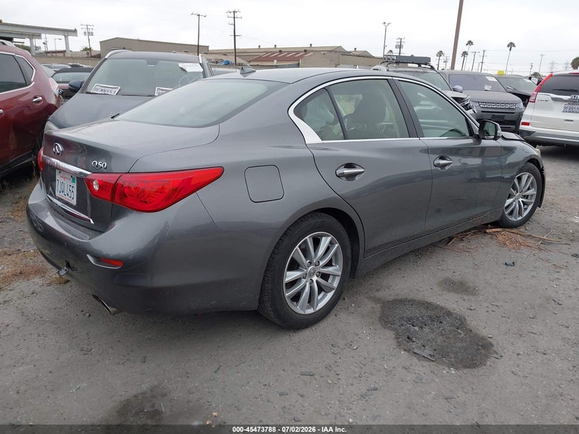 2015 Infiniti Q50 VIN JN1AV7AP6FM790189 IAAI salvage auction — LEFT FRONT, Salvage Certificate (California), sold $1,100 on 2026-07-22 (photo 4)