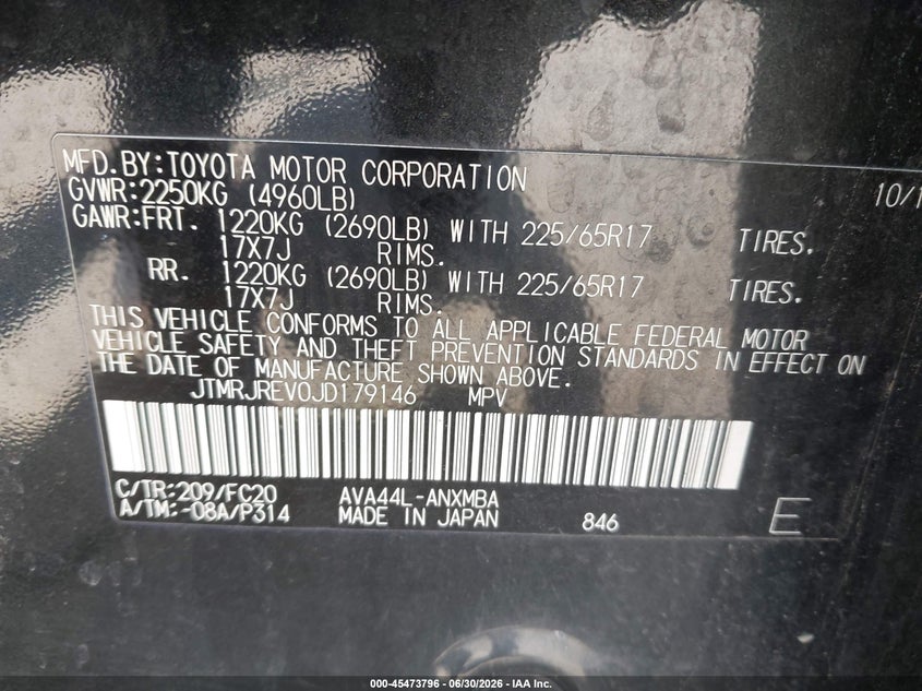 2018 Toyota Rav 4 VIN JTMRJREV0JD179146 IAAI salvage auction — RIGHT SIDE, Salvage (Texas), sold $3,350 on 2026-07-14 (photo 9)