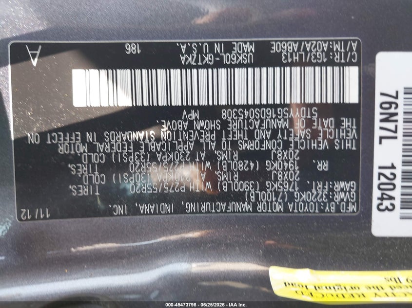 2013 Toyota Sequoia VIN 5TDYY5G16DS045308 IAAI salvage auction — LEFT FRONT, Salvage (Texas), sold $3,900 on 2026-07-30 (photo 9)
