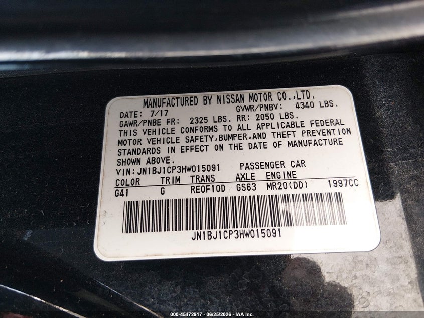 2017 Nissan Rogue VIN JN1BJ1CP3HW015091 IAAI salvage auction — RIGHT FRONT, Original (Kentucky), sold $1,775 on 2026-09-10 (photo 9)