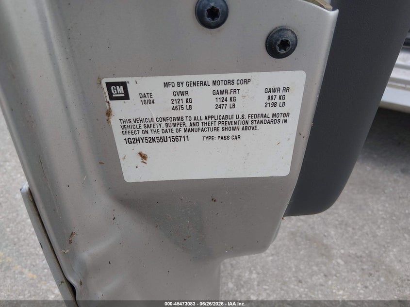 2005 Pontiac Bonneville VIN 1G2HY52K55U156711 IAAI salvage auction — HAIL, Regular Certificate (Iowa), sold $775 on 2026-07-07 (photo 9)