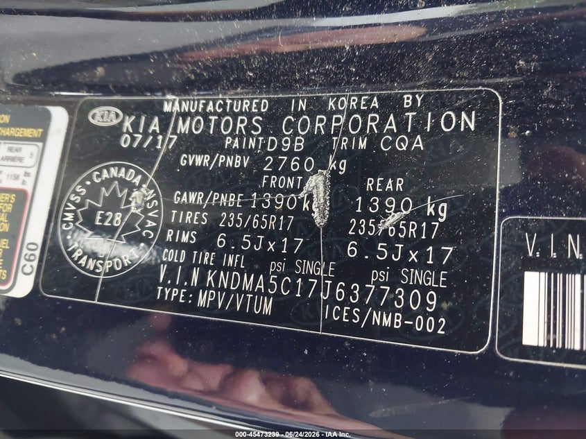 2018 Kia SEDONA VIN KNDMA5C17J6377309 IAAI salvage auction — NORMAL WEAR, Clear (Florida), sold $1,000 on 2026-07-22 (photo 9)