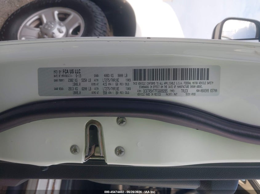 2015 Ram 2500 VIN 3C6TR5HT7FG689285 IAAI salvage auction — ENGINE DAMAGE, Nrc Lienholder Repossession Paperwork (Texas), sold $4,150 on 2026-07-09 (photo 9)