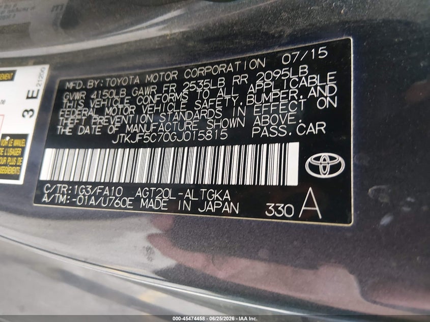2016 Scion Tc VIN JTKJF5C70GJ015815 IAAI salvage auction — FRONT END, Salvage (Colorado), sold $1,100 on 2026-08-25 (photo 9)