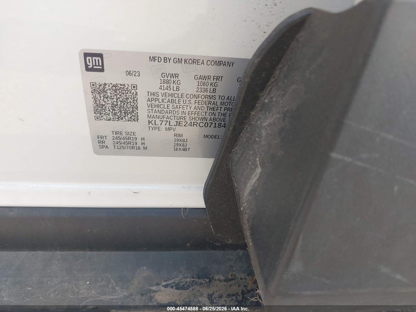 2024 Chevrolet Trax VIN KL77LJE24RC071846 IAAI salvage auction — NORMAL WEAR, Original (Texas), sold $8,600 on 2026-07-29 (photo 9)