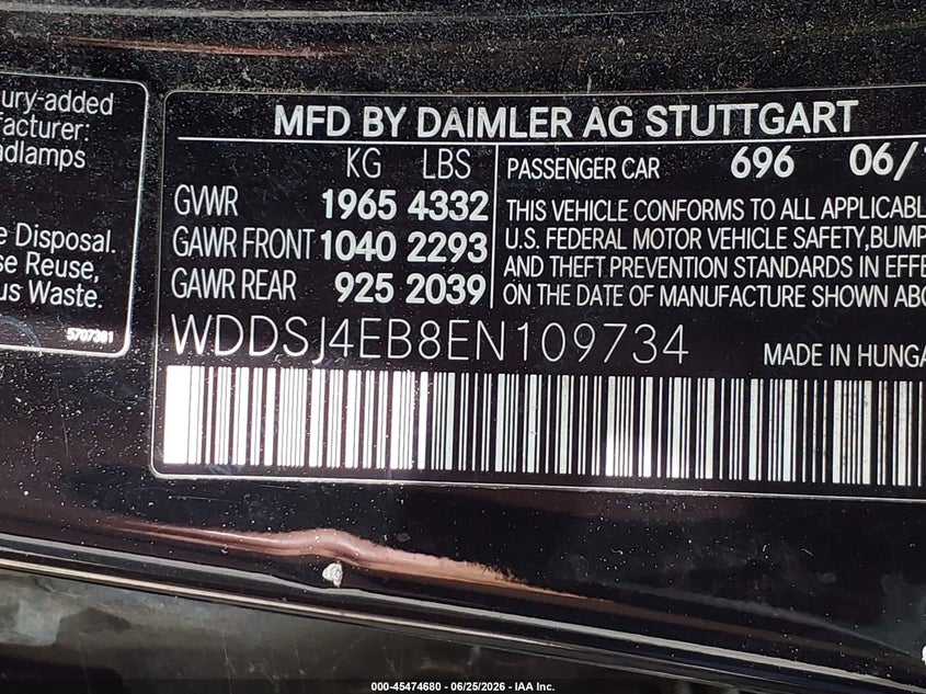 2014 Mercedes-benz Cla-klasse VIN WDDSJ4EB8EN109734 IAAI salvage auction — FRONT END, Salvage (Louisiana), sold $300 on 2026-07-21 (photo 9)