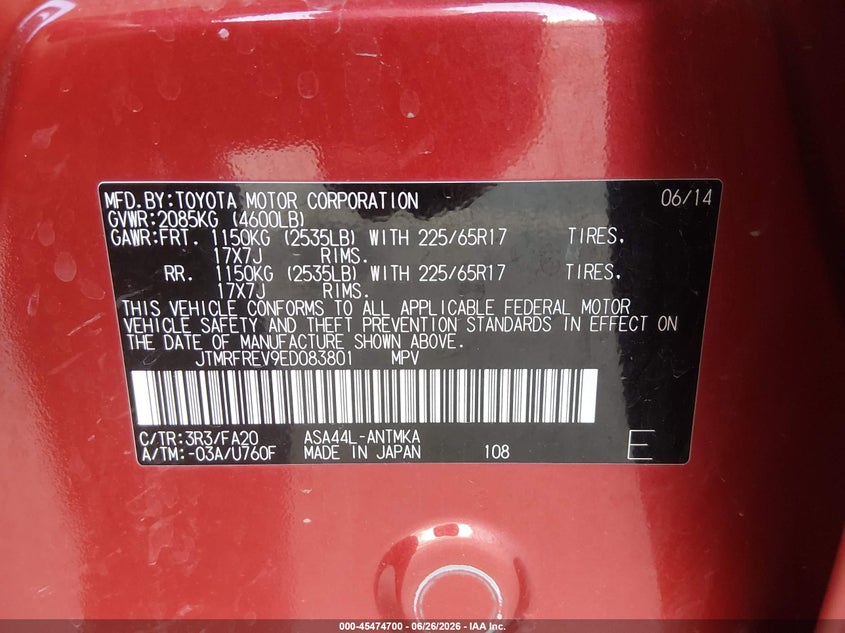 2014 Toyota Rav 4 VIN JTMRFREV9ED083801 IAAI salvage auction — SIDE, Salvage (Utah), sold $3,750 on 2026-07-30 (photo 9)
