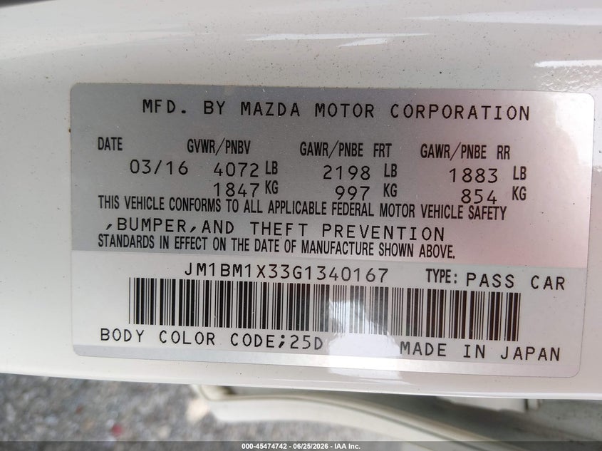2016 Mazda 3 VIN JM1BM1X33G1340167 IAAI salvage auction — REAR END, Salvage (California), sold $3,000 on 2026-07-14 (photo 9)
