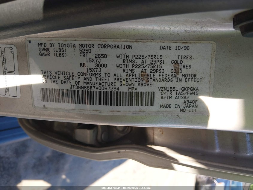 1997 Toyota 4runner VIN JT3HN86R7V0067294 IAAI salvage auction — NORMAL WEAR, Clear (Connecticut), sold $450 on 2026-07-16 (photo 9)