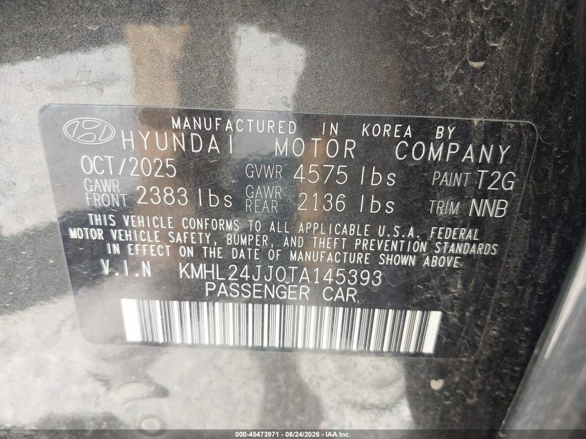 2026 Hyundai Sonata VIN KMHL24JJ0TA145393 IAAI salvage auction — MECHANICAL, Enterprise Vehicles Clear Only (Montana), sold $15,600 on 2026-07-09 (photo 9)