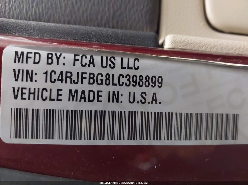 2020 Jeep Grand cherokee VIN 1C4RJFBG8LC398899 IAAI salvage auction — FRONT END, Regular (South Dakota), sold $4,400 on 2026-07-31 (photo 9)