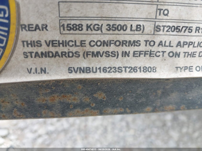 2025 Other Other VIN 5VNBU1623ST261808 IAAI salvage auction — REAR END, Salvage (Texas), sold $300 on 2026-07-15 (photo 9)