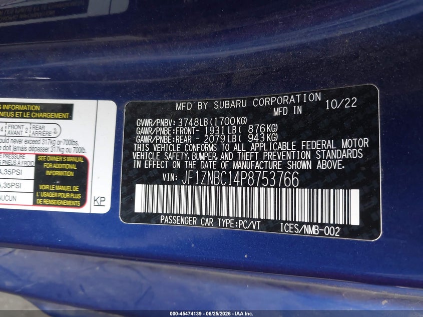 2023 Toyota Gr 86 VIN JF1ZNBC14P8753766 IAAI salvage auction — SIDE, Salvage Certificate (California), sold $4,650 on 2026-07-10 (photo 9)