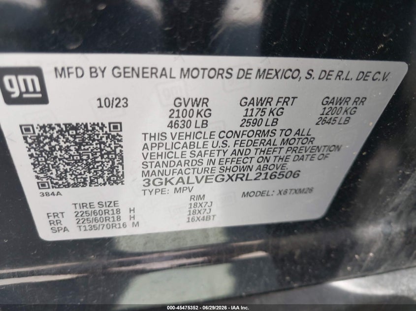 2024 Gmc Terrain VIN 3GKALVEGXRL216506 IAAI salvage auction — FRONT END, Clear (Colorado), sold $8,050 on 2026-07-09 (photo 9)