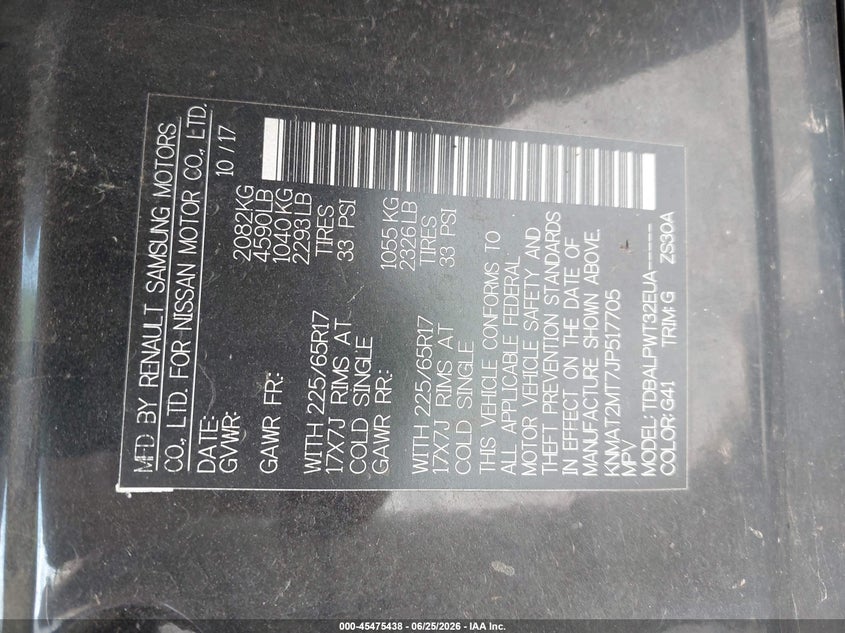 2018 Nissan Rogue VIN KNMAT2MT7JP517705 IAAI salvage auction — FRONT END, Salvage (Virginia), sold $1,425 on 2026-07-28 (photo 9)