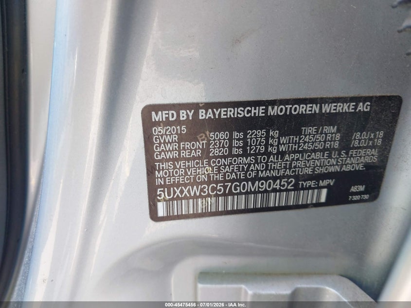 2016 BMW X4 VIN 5UXXW3C57G0M90452 IAAI salvage auction — FRONT END, Salvage (Connecticut), sold $2,675 on 2026-07-30 (photo 9)