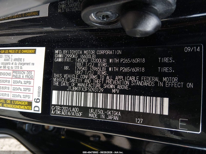 2015 Lexus Gx VIN JTJBM7FX3F5093129 IAAI salvage auction — RIGHT FRONT, Salvage (Virginia), sold $11,500 on 2026-07-24 (photo 9)