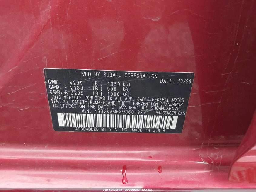 2021 Subaru Impreza VIN 4S3GKAM68M3601979 IAAI salvage auction — FRONT END, Mv-907A (New York), sold $1,250 on 2026-07-11 (photo 9)